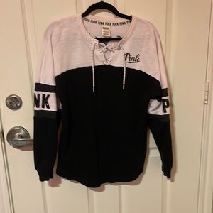black and white over size pink sweater
